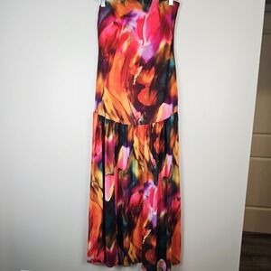 Fashion Nova Mesh Seasonal Love Multicolor Bodycon Maxi Dress Sz Large.D90‎